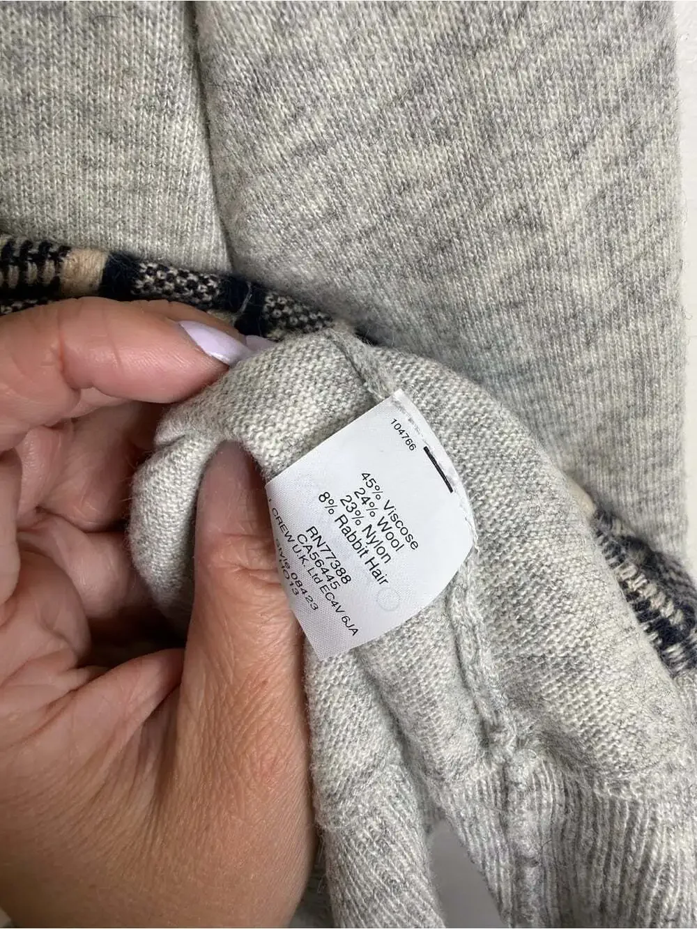 J. Crew Gray Crewneck Sweater with Navy and Cream Stripes wool rabbit hair small